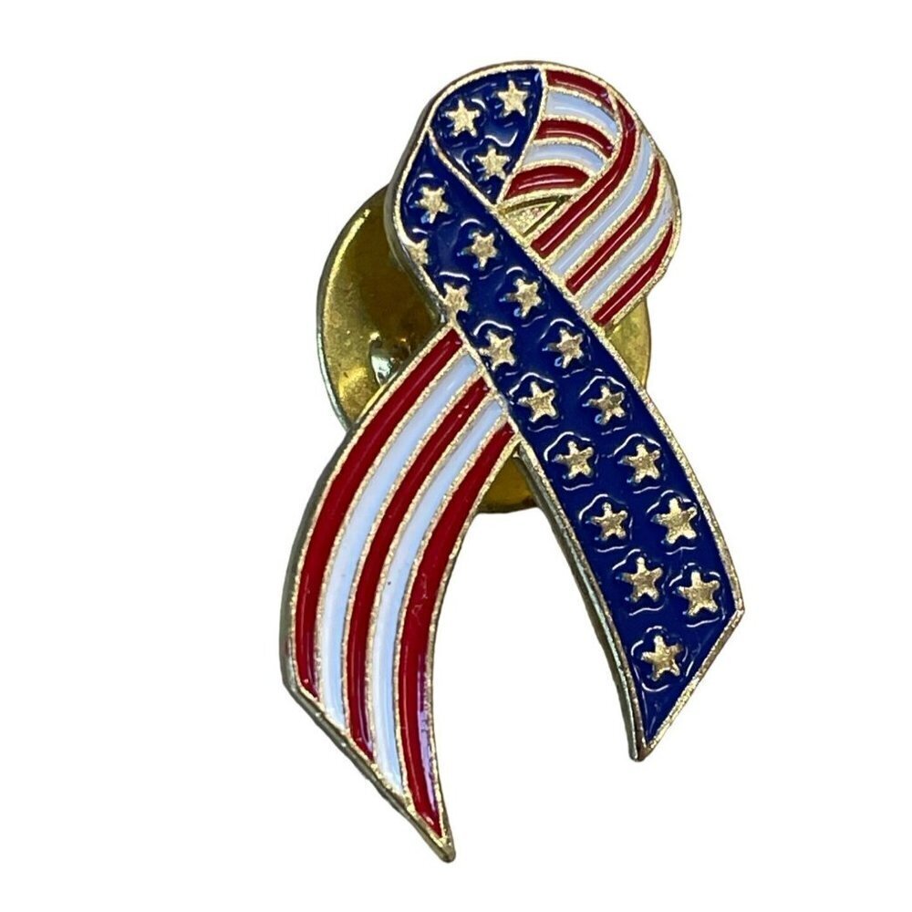 American Flag Ribbon Pin Stars and Stripes Red White Blue Lapel Tie Tack
